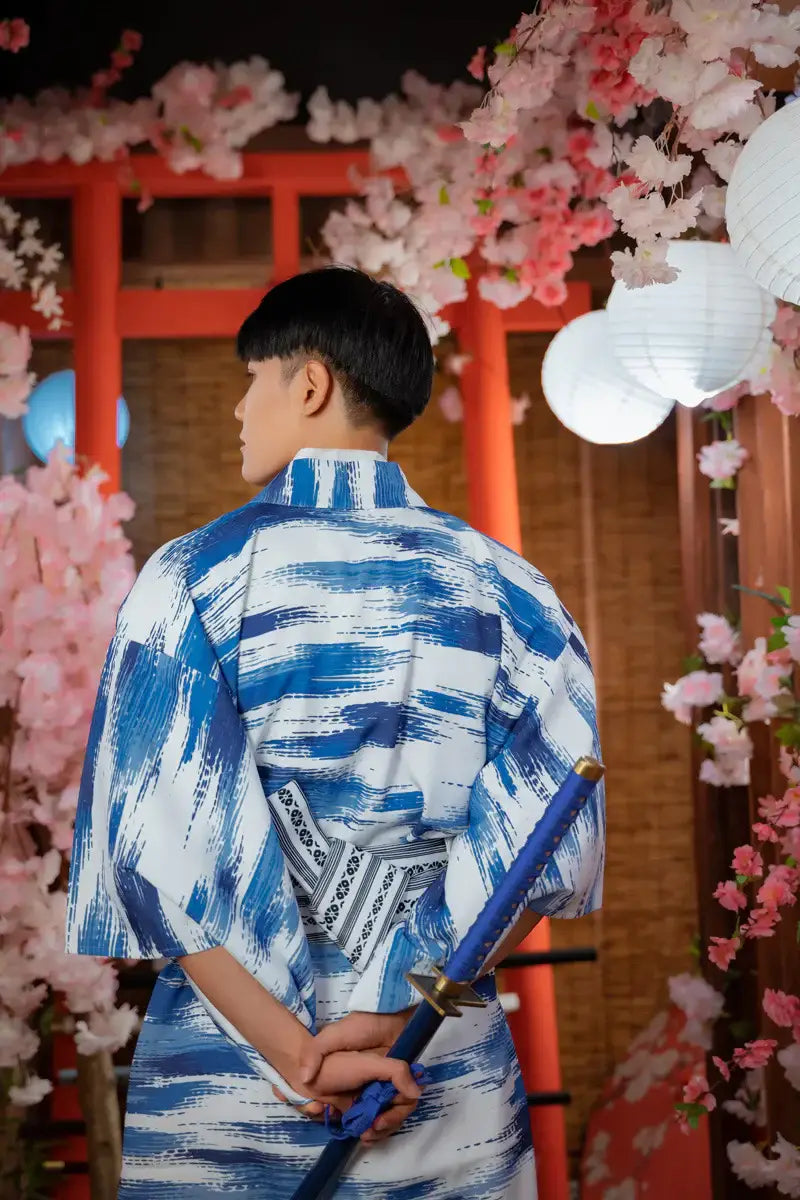 Blue and White Traditional Men Kimono
