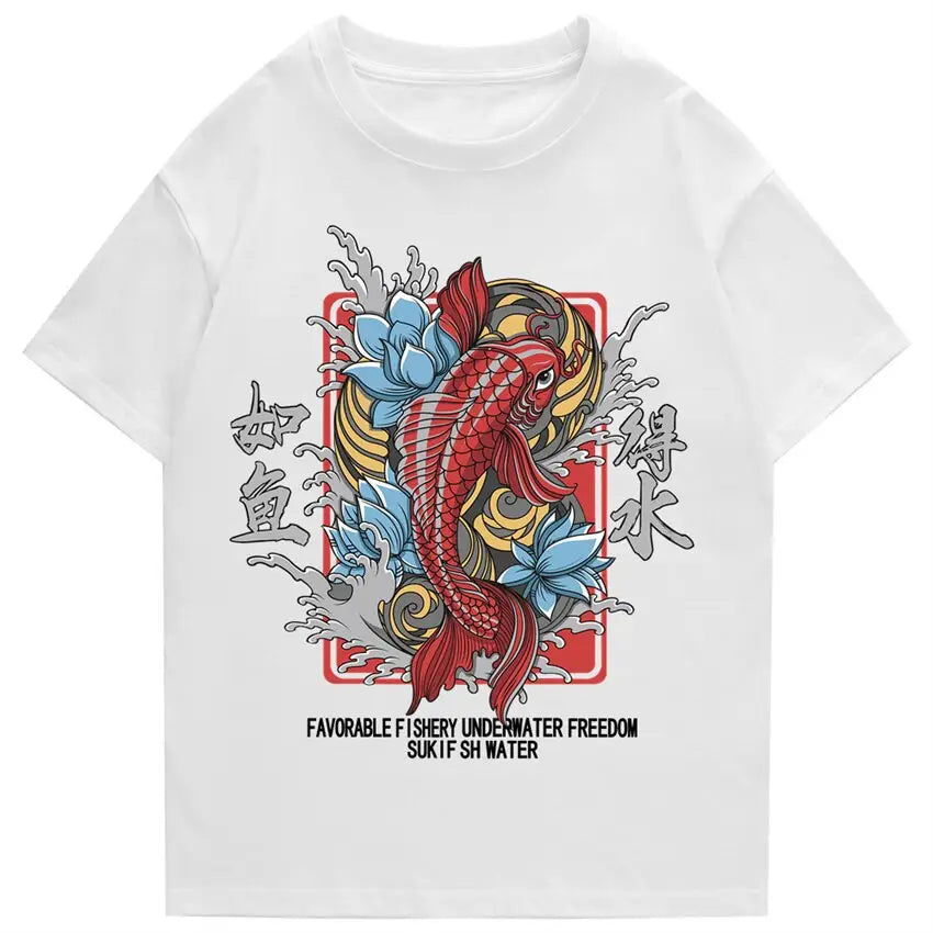 Retro Koi Fish Lotus T-Shirt