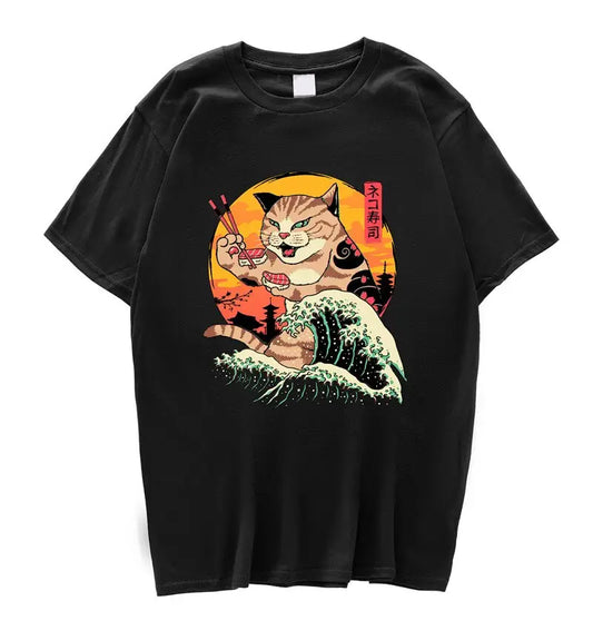 Ukiyo-e Wave Cat Sushi T-Shirt