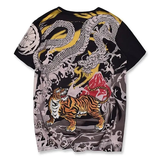 Tiger & Dragon Stand Off Embroidery T-Shirt