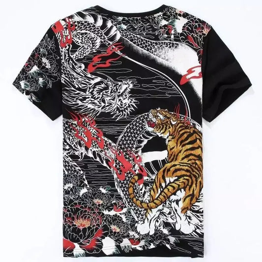 Dragon & Tiger Duel Embroidery T-Shirt